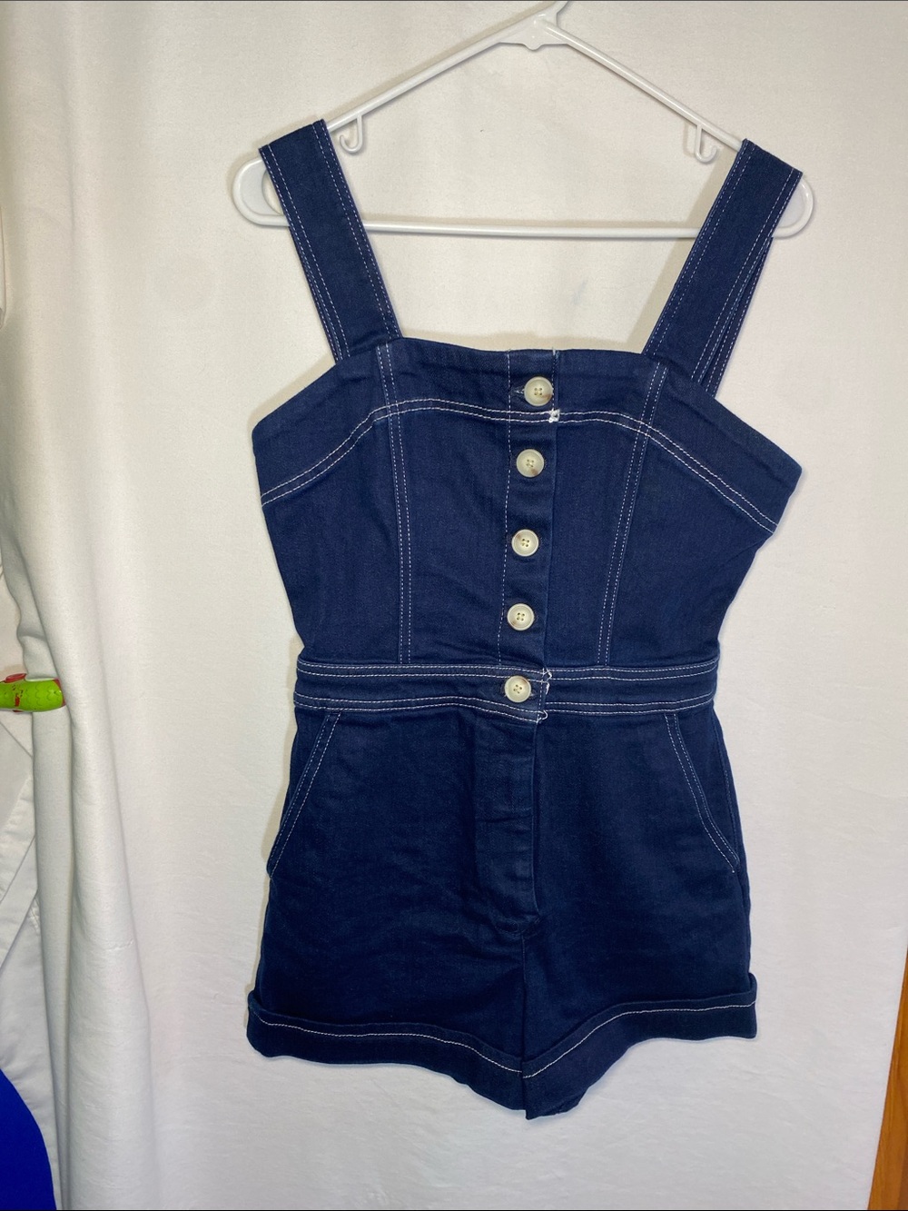Anthropologie Maeve Portside Button-Front Denim Shorts Romper Denim Dark NWOT 6 - Picture 4 of 9